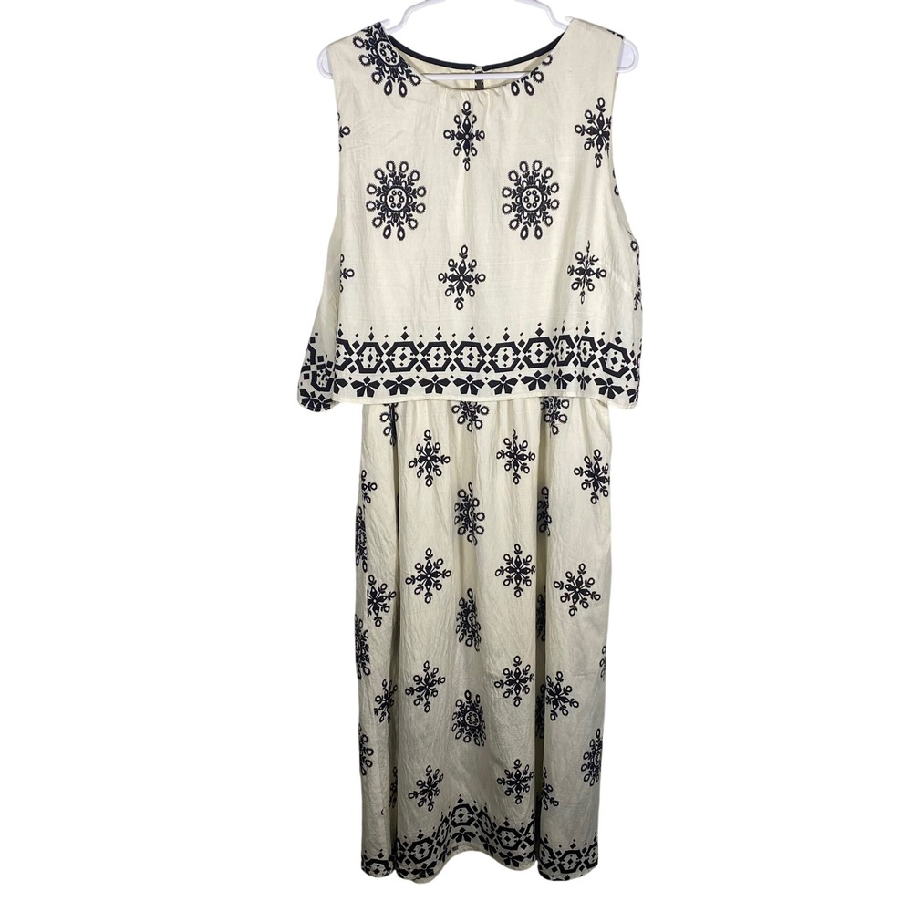 Umgee Cream Crepe Twofer Midi Dress Women's L Resort Travel Vacation Sundress - Picture 2 of 12